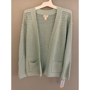 Cat & Jack Girls XL 14 16 Open Front Cardigan Sweater Sage Green Pointelle Knit